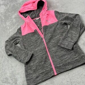 Puma L 14/16 Pink Gray Full Zip Hoodie, Lightweight Jacket